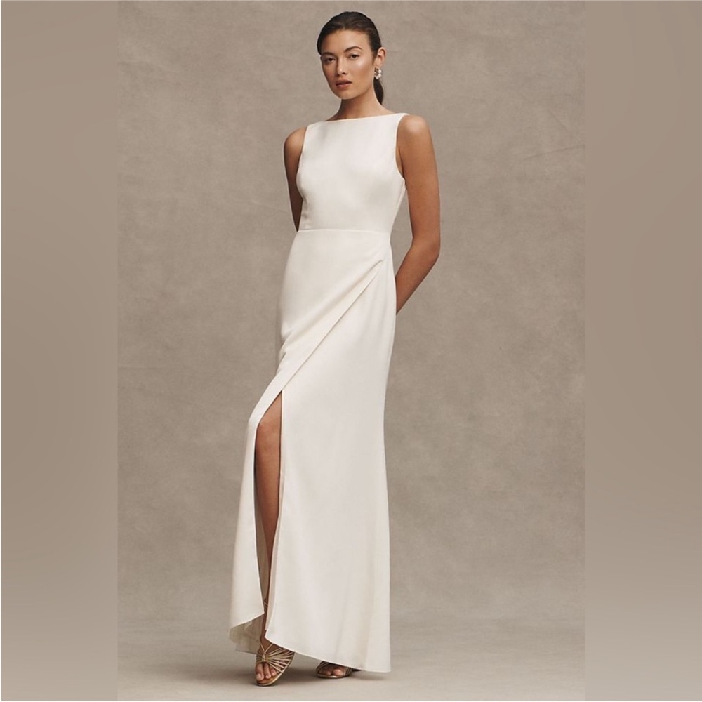 BHLDN ALICE HIGH-NECK SATIN MAXI DRESS